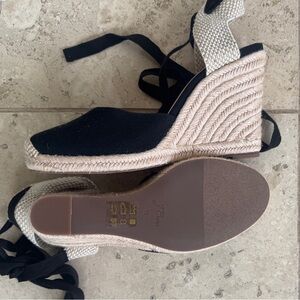 J. Crew Black and Cream Espadrille Wedges